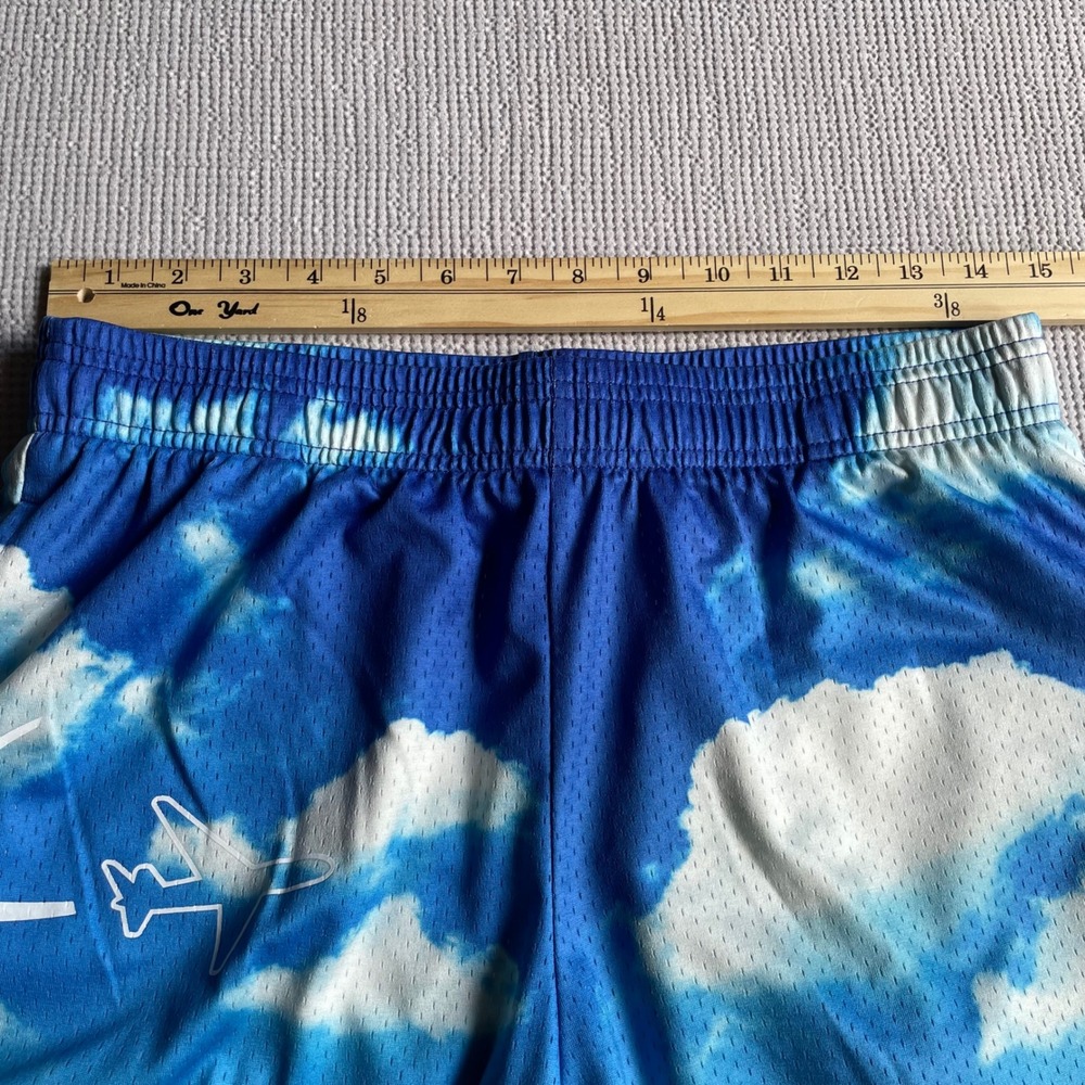 B101 Cloud Print Basketball Shorts Small Blue White Mesh Retro - Picture 6 of 8